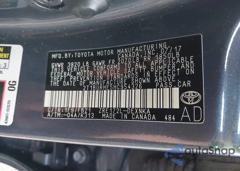 2017 Toyota Corolla Le from USA, damaged, VIN 2T1BURHE5HC954326